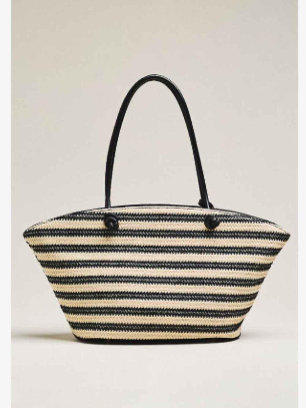 Anthropologie Aota Jessica Raffia Casual Zipper Black Tan Tote Bag - NEW